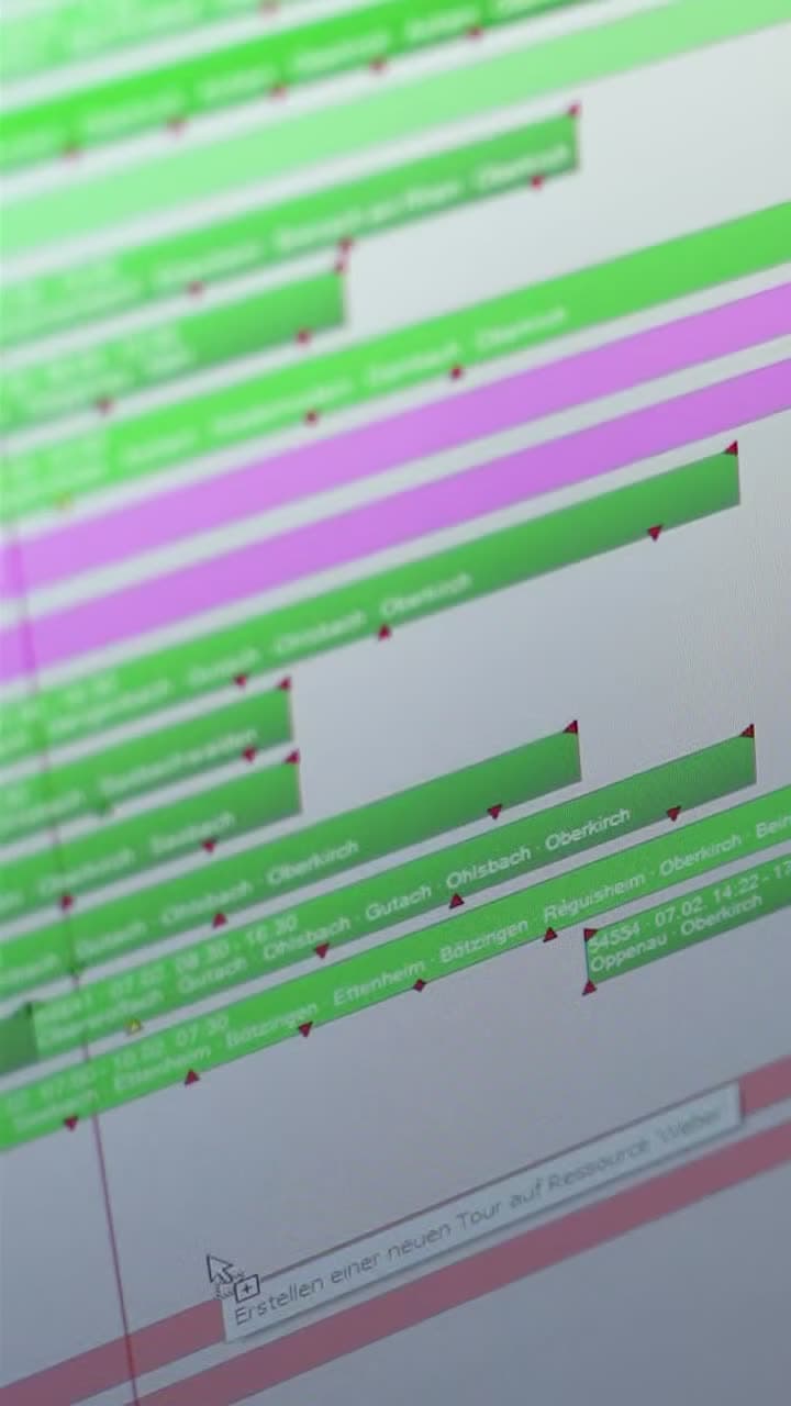 Bildschirm mit dem Tourenplan der Disposition